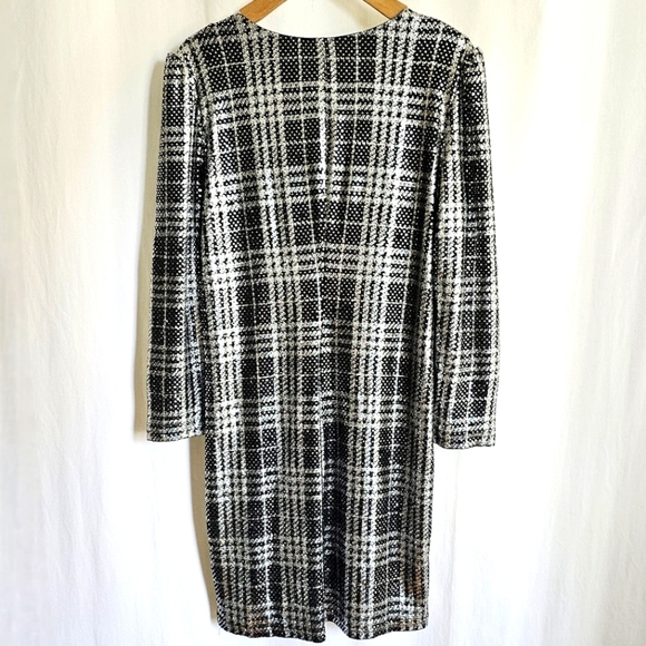 Betsey Johnson Black & Silver Metallic Plaid Glitter Sequin Mini Dress - Picture 9 of 16